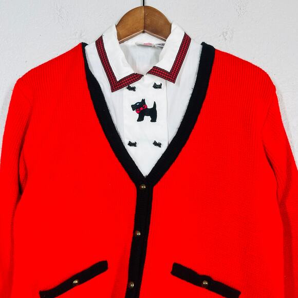 Vintage Kids Count Scottie Dog Sweater Blouse Combo Classic Red - 14 - Picture 3 of 5